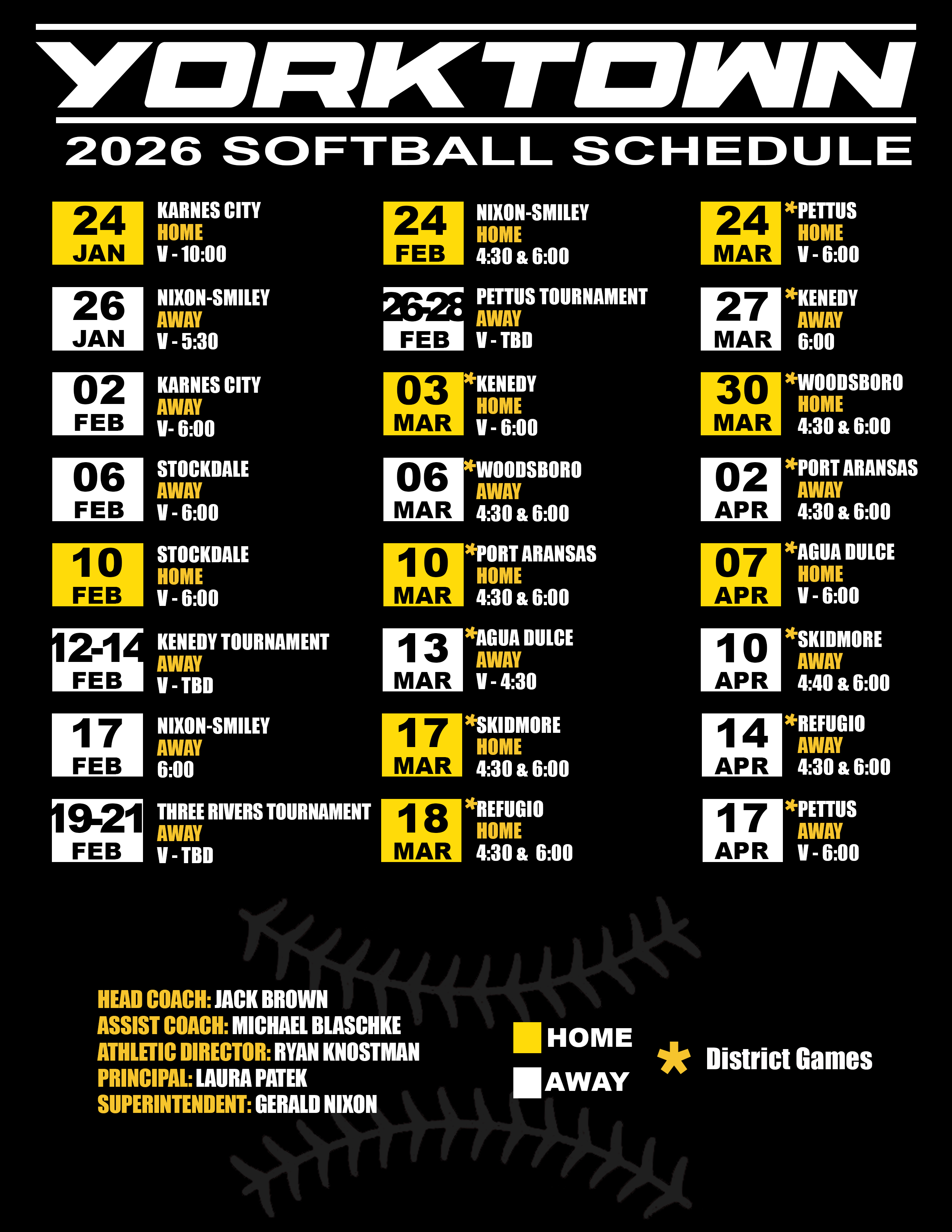 2026 Softball Schedule